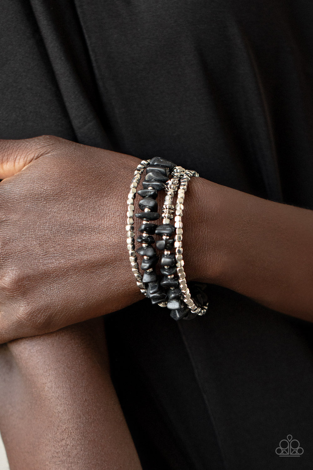 Rockin Renegade - Black Stone Coil Bracelet Paparazzi Accessories