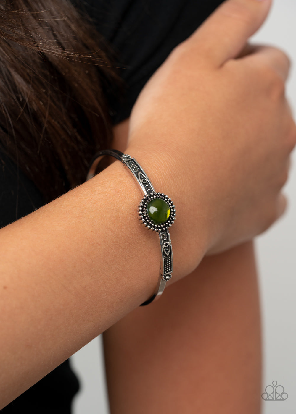 PIECE of Mind - Green Stone Cuff Bracelet Paparazzi Accessories