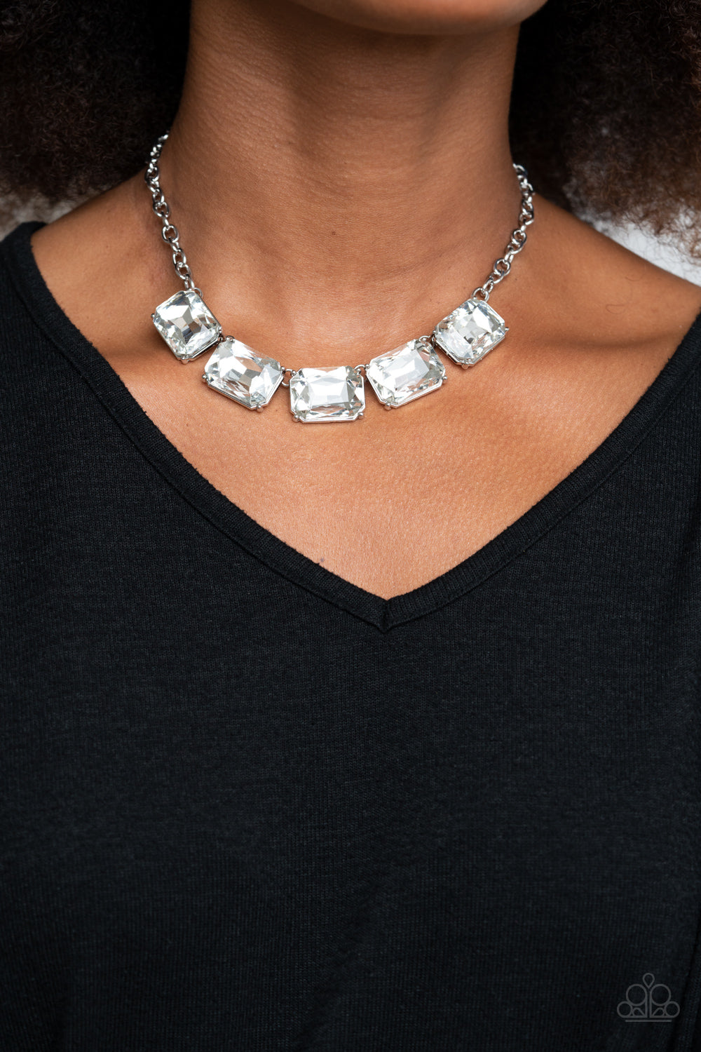 Deep Freeze Diva - White Rhinestone Necklace Paparazzi Accessories