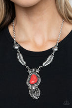 Load image into Gallery viewer, Ruler of The Roost - Red Stone Feather Necklace Paparazzi Accessories