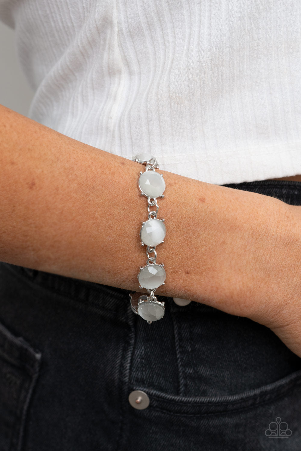 Ms. GLOW-It-All - White Cat's Eye Bracelet Paparazzi Accessories