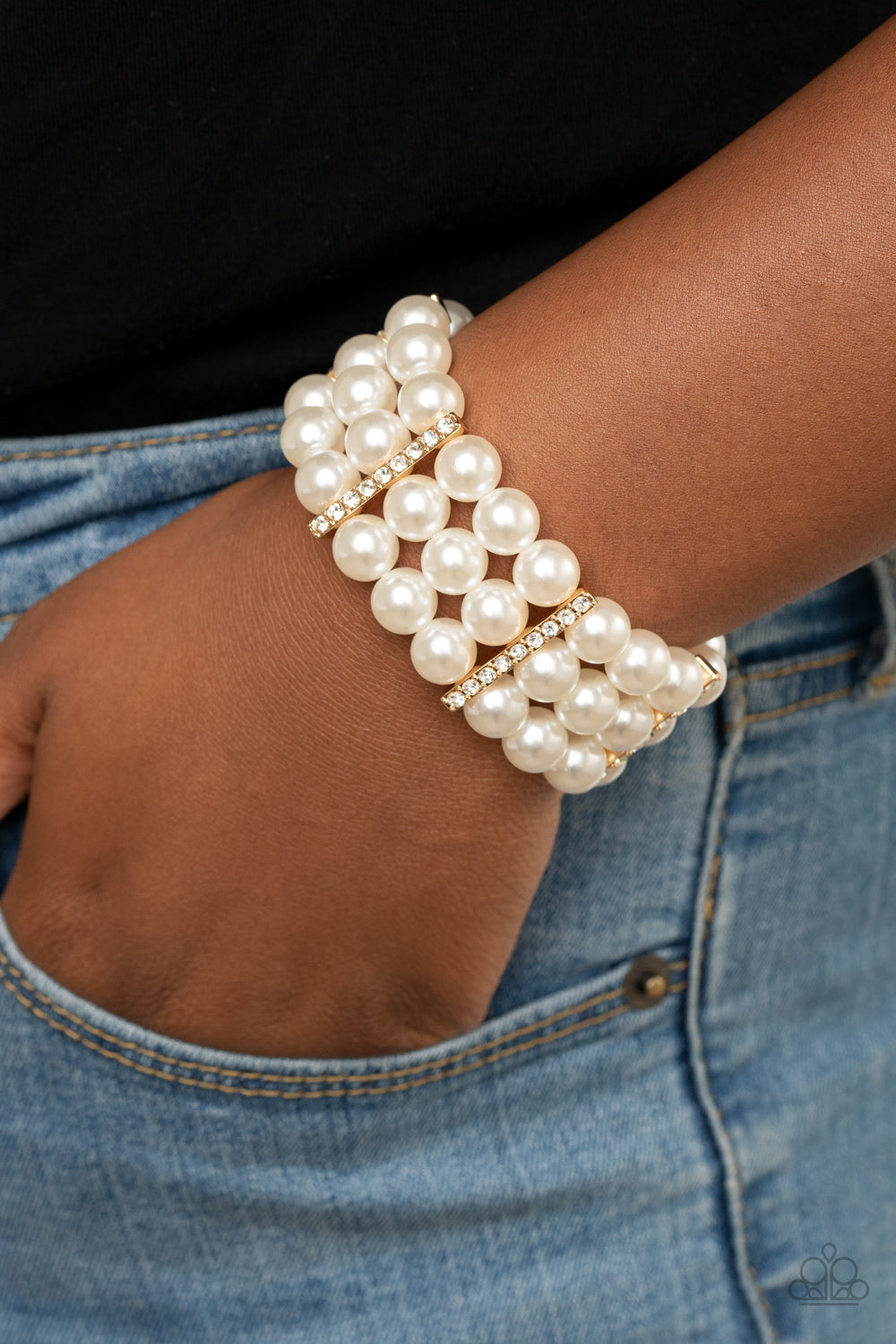 Modern Day Majesty - Gold Pearl Stretchy Bracelet Paparazzi Accessories