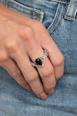 Remarkable Refinement - Black Rhinestone Ring Paparazzi Accessories