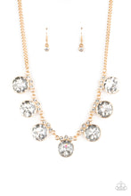 Load image into Gallery viewer, GLOW-Getter Glamour - Gold Rhinestone Necklace Paparazzi Accessories