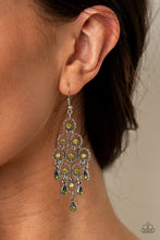 Load image into Gallery viewer, Chandelier Cameo - Green Rhinestone Earrings Paparazzi Accessories