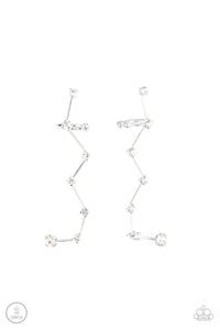 ear crawler,post,rhinestones,white,Constellation Prize White Earrings