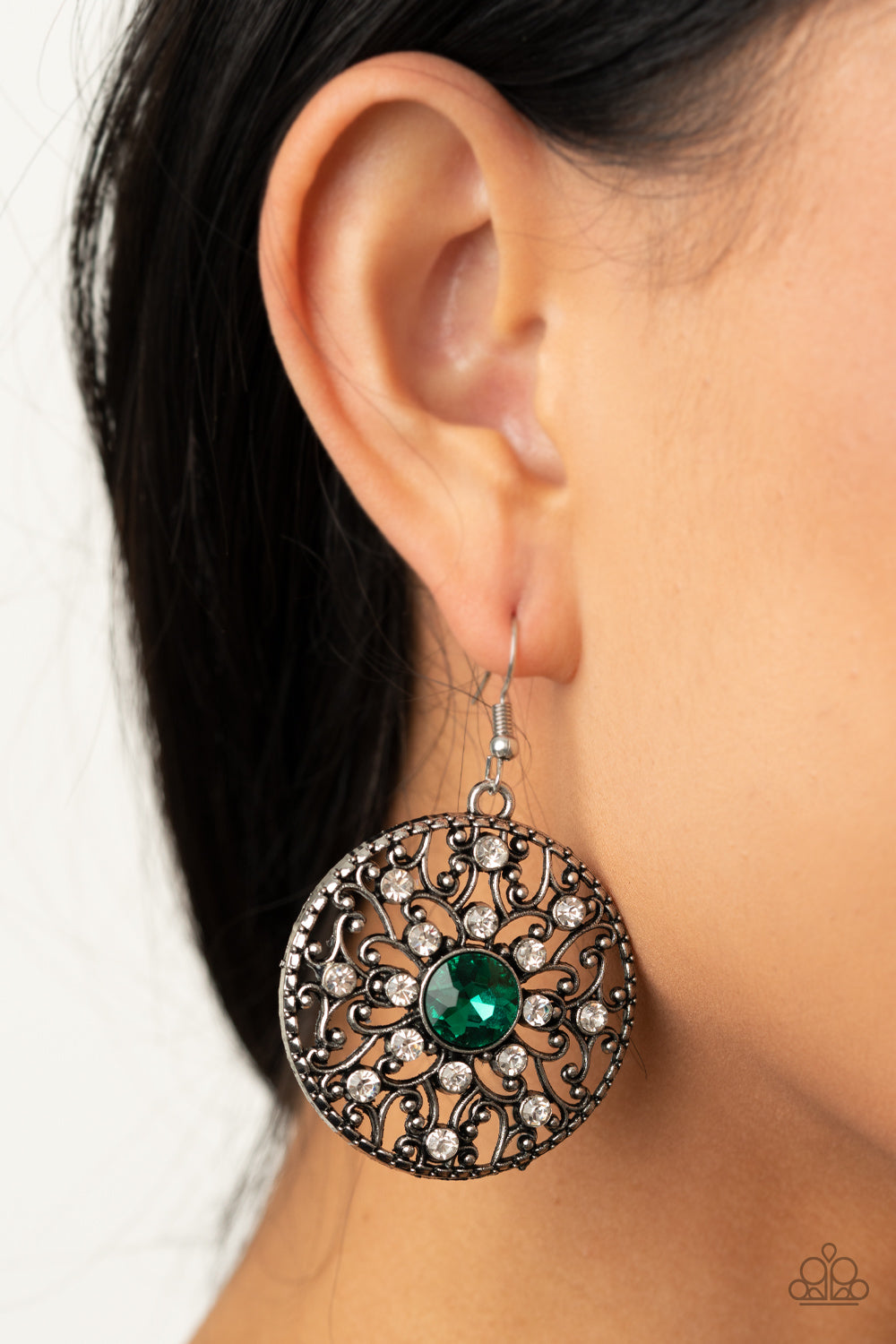 GLOW Your True Colors - Green Rhinestone Earrings Paparazzi Accessories