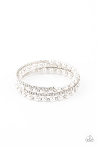 coil,pearls,rhinestones,white,Starry Strut - White Pearl Coil Bracelet