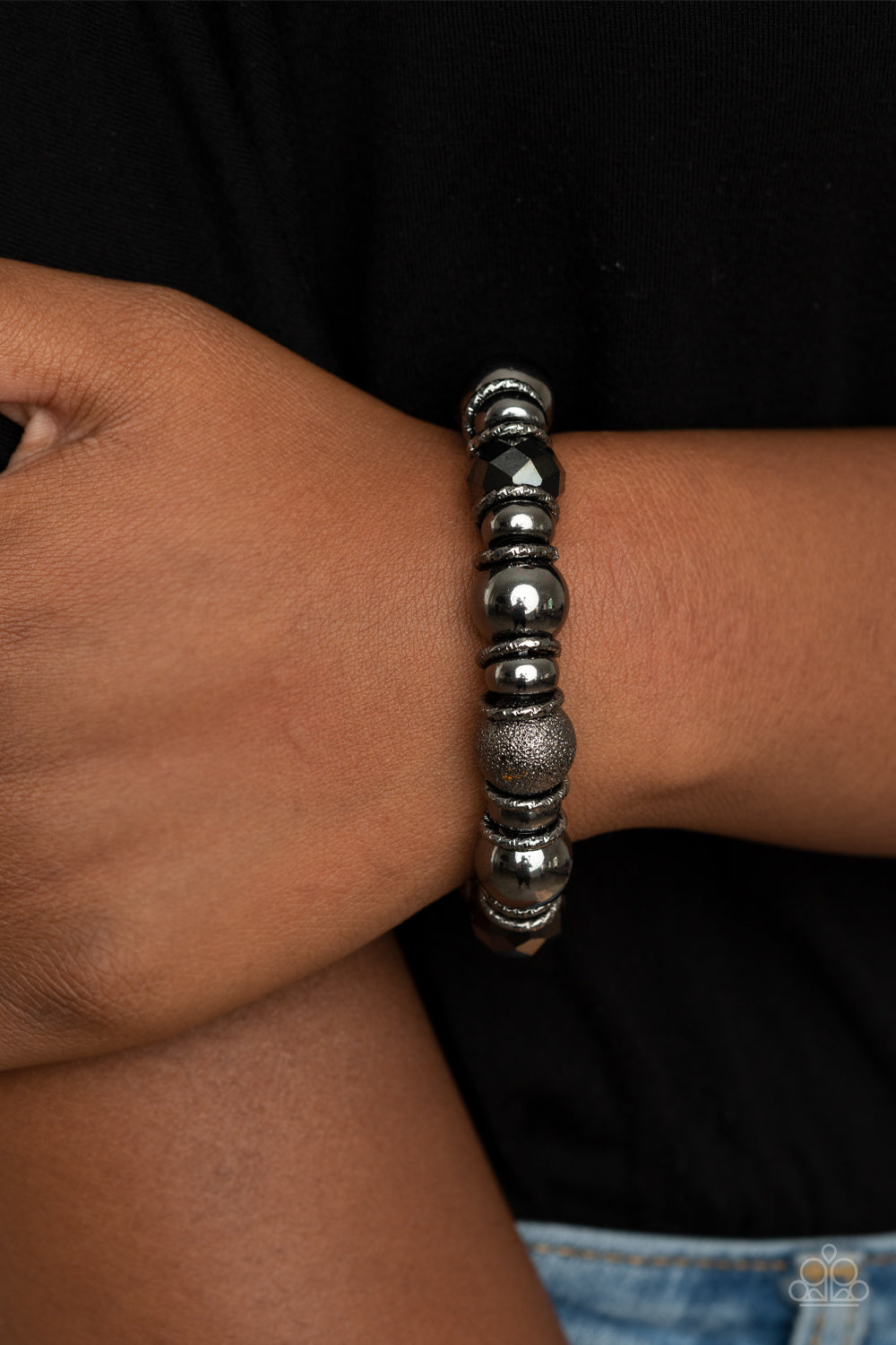 Take Your Best Shot - Black Gunmetal Stretchy Bracelet Paparazzi Accessories