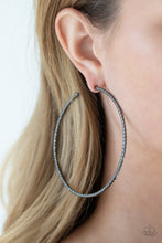 Load image into Gallery viewer, Pump Up The Volume - Black Gunmetal Hoop Earrings Paparazzi Accessories