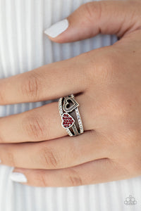 Dainty Back,Hearts,red,rhinestones,silver,Skinny Back,Wide Back,You Make My Heart BLING - Red Ring