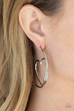 Load image into Gallery viewer, Love At First BRIGHT - Silver Heart Hoop Earrings Paparazzi Accessories
