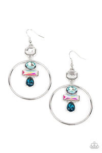 blue,fishhook,iridescent,rhinestones,Geometric Glam Blue Iridescent Rhinestone Earrings