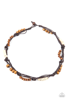 Tiki Tour - Brown Wood Leather Urban Necklace Paparazzi Accessories