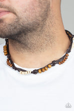 Load image into Gallery viewer, Tiki Tour - Brown Wood Leather Urban Necklace Paparazzi Accessories
