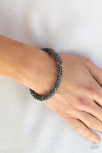 coil,gunmetal,rhinestones,Roll Out The Glitz - Black Rhinestone Coil Bracelet