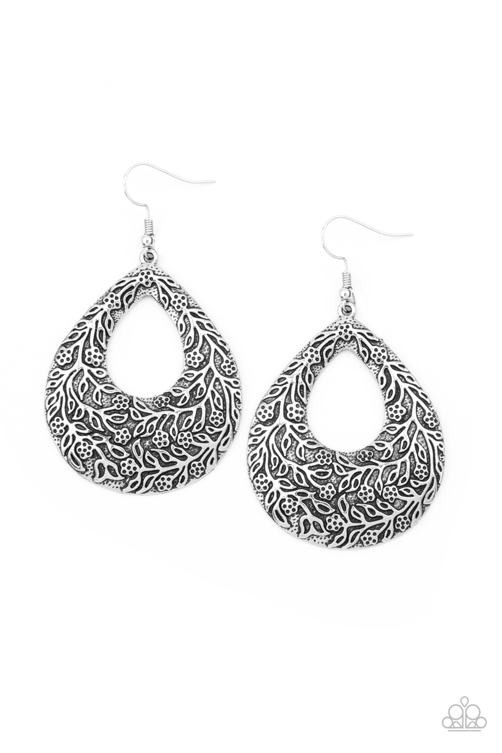 Flirtatiously Flourishing - Silver Earrings Paparazzi Accessories