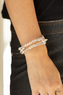 Hollywood Hospitality - White Pearl Rhinestone Coil Bracelet Paparazzi Accessories