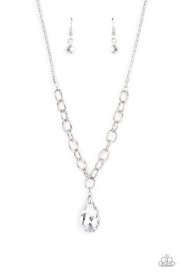 Mega Modern - Silver Rhinestone Necklace Paparazzi Accessories