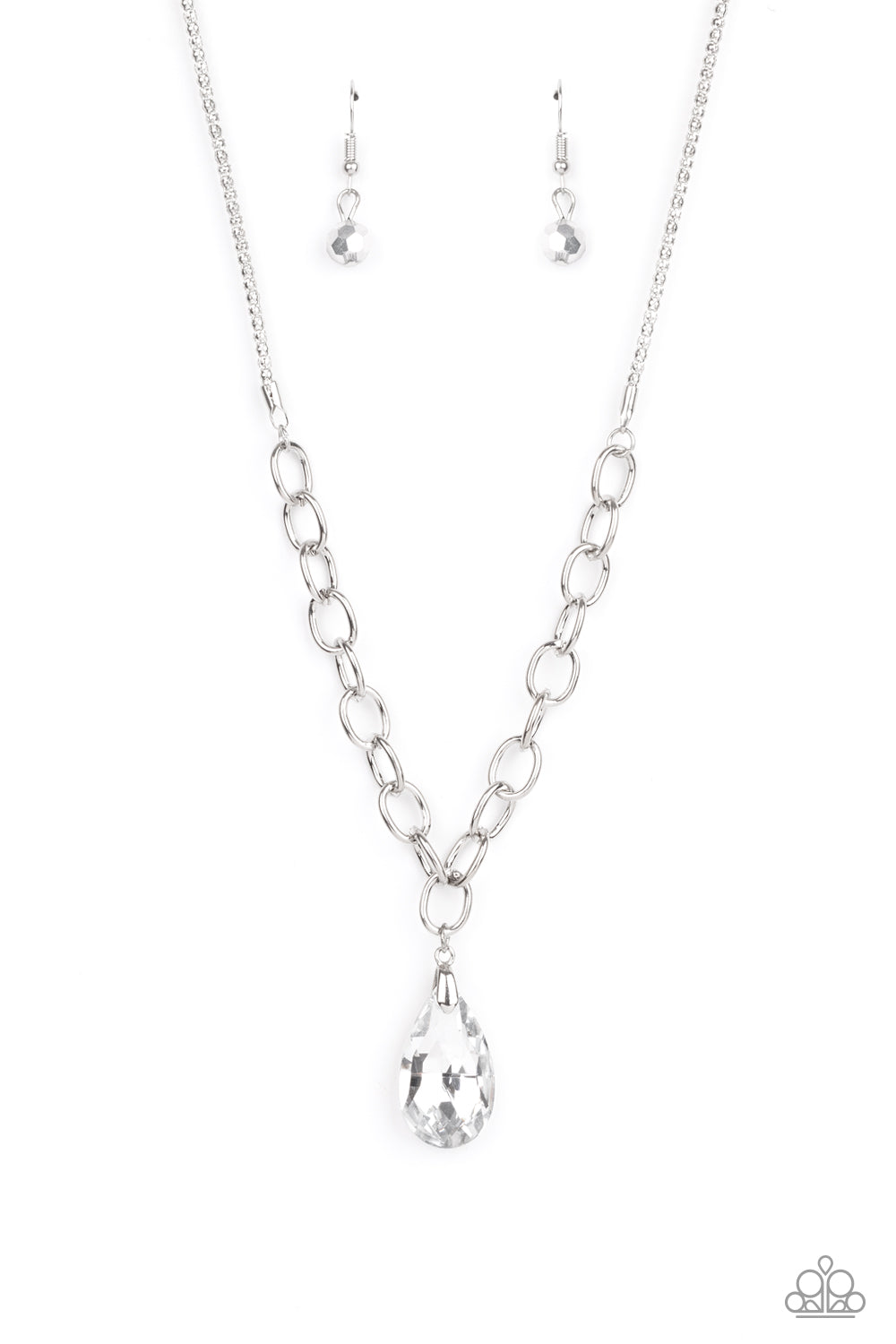 Mega Modern - Silver Rhinestone Necklace Paparazzi Accessories