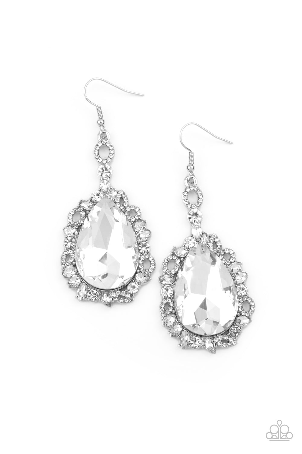 Royal Recognition - White Rhinestone Earrings Paparazzi Accessories