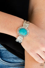 Load image into Gallery viewer, Western Wings - Blue Stone Feather Cuff Bracelet Paparazzi Accessories