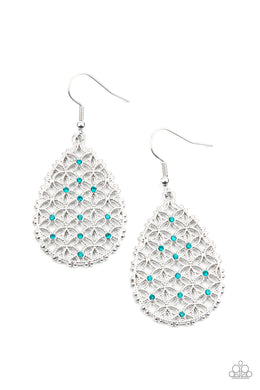 Glorious Gardens - Blue Rhinestone Earrings Paparazzi Accessories