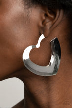 Load image into Gallery viewer, Heart-Racing Radiance - Silver Heart Hoop Earrings Paparazzi Accessories
