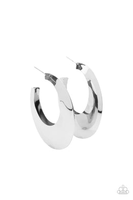 Going OVAL-board - Silver Hoop Earrings Paparazzi Accessories