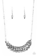 Load image into Gallery viewer, Flight of FANCINESS - Silver Rhinestone Feather Necklace Paparazzi Accessories