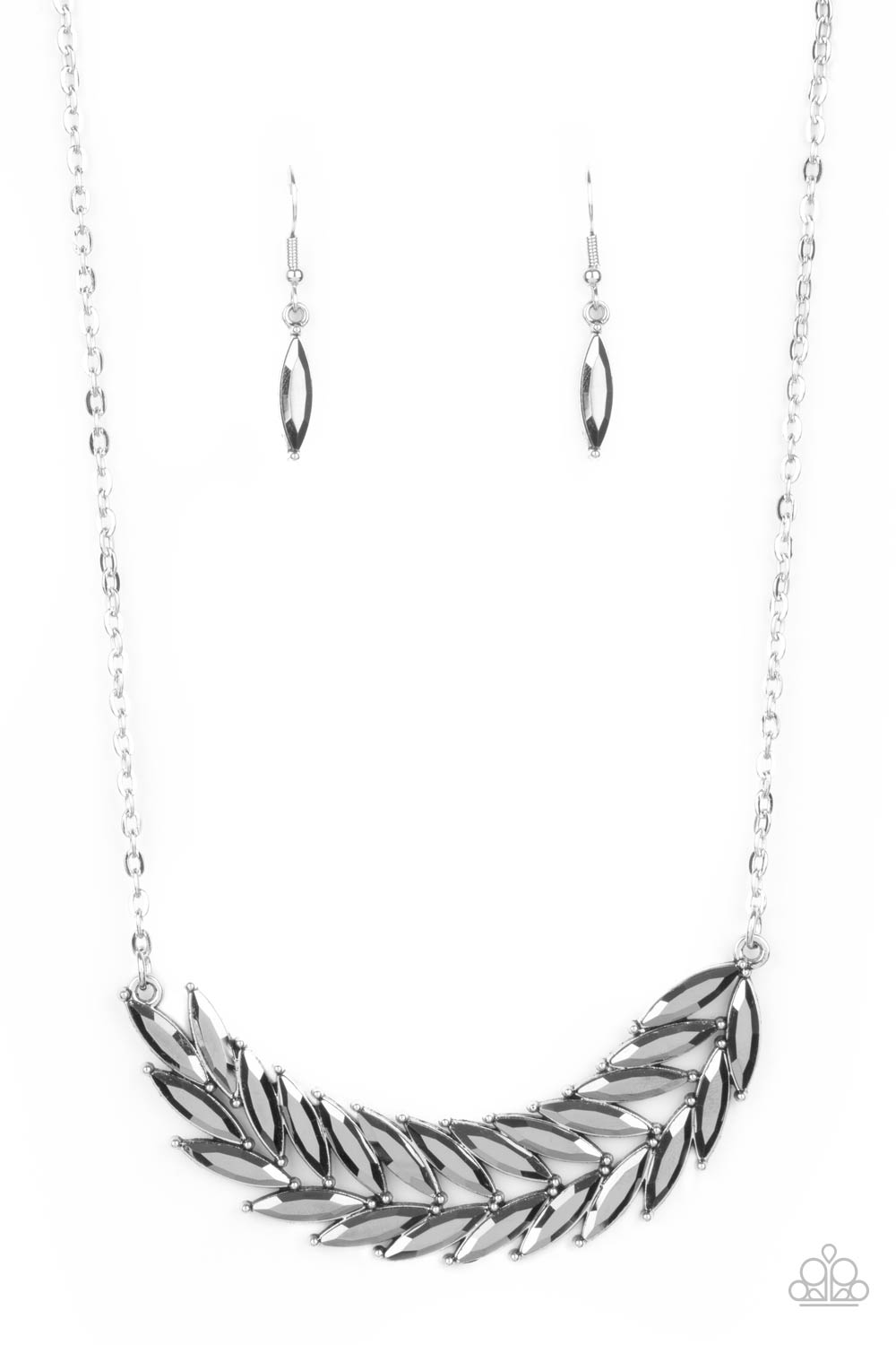 Flight of FANCINESS - Silver Rhinestone Feather Necklace Paparazzi Accessories