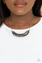 Load image into Gallery viewer, Flight of FANCINESS - Silver Rhinestone Feather Necklace Paparazzi Accessories