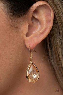 Drop-Dead Duchess - Gold Rhinestone Earrings Paparazzi Accessories