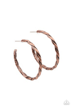 Load image into Gallery viewer, Dont Get It Twisted - Copper Hoop Earrings Paparazzi Accessories