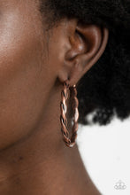Load image into Gallery viewer, Dont Get It Twisted - Copper Hoop Earrings Paparazzi Accessories