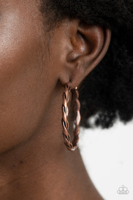 Dont Get It Twisted - Copper Hoop Earrings Paparazzi Accessories