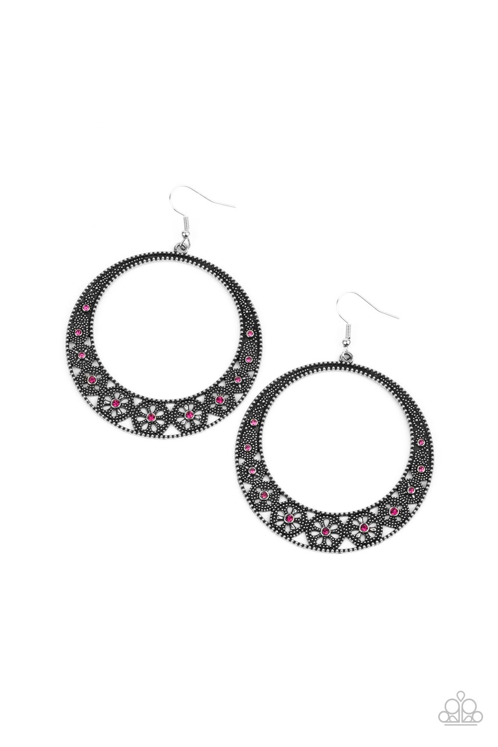 Bodaciously Blooming - Pink RhinestoneEarrings Paparazzi Accessories