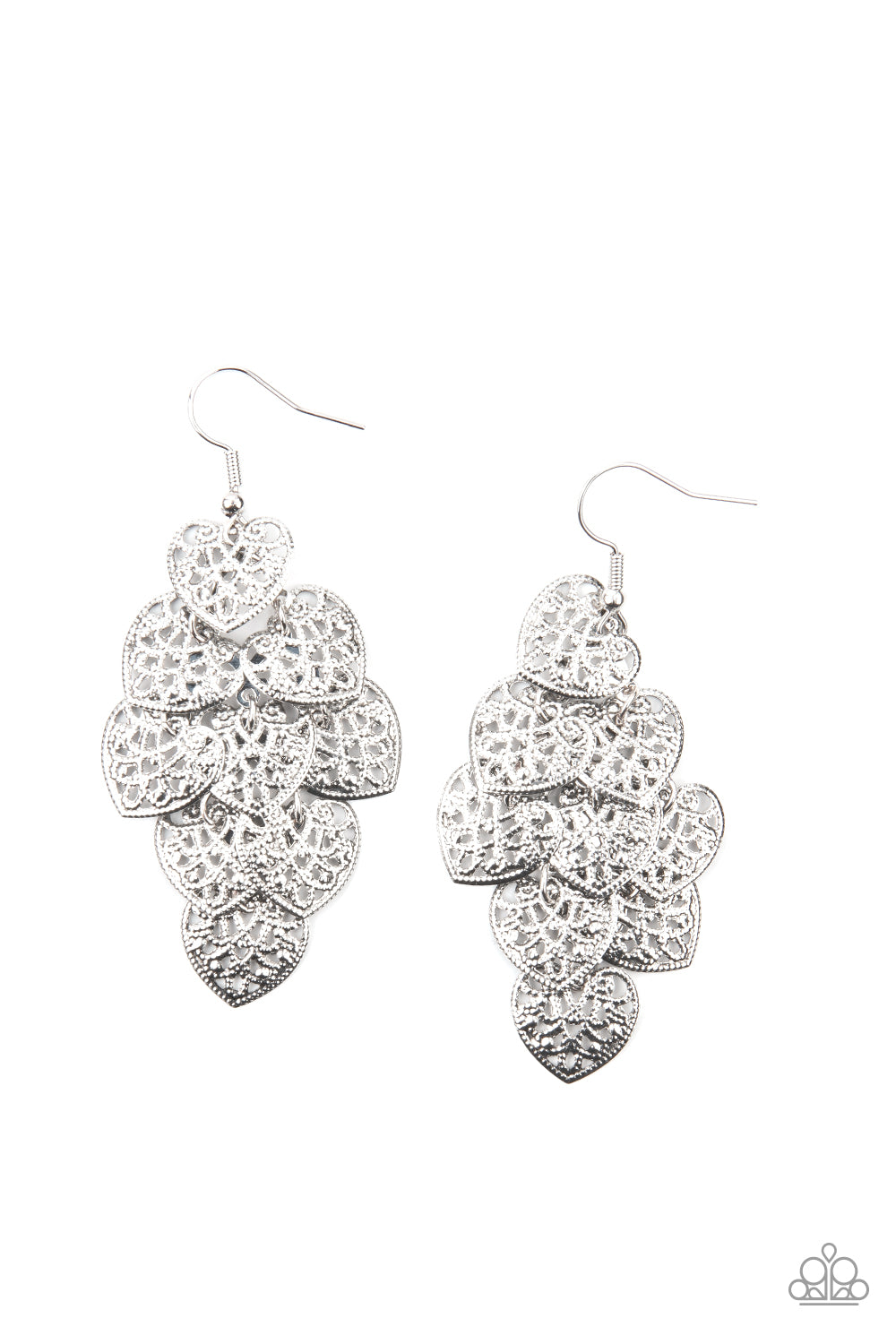 Shimmery Soulmates - Silver Heart Earrings Paparazzi Accessories
