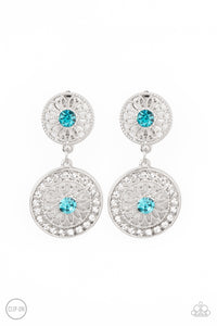 blue,clip-on,rhinestones,Life of The Garden Party - Blue Rhinestone Clip-On Earrings