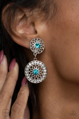 Life of The Garden Party - Blue Rhinestone Clip-On Earrings Paparazzi Accessories