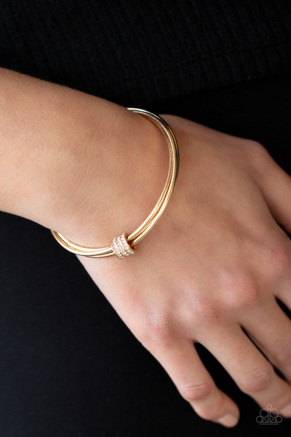 Roll Out The Rhinestones  - Gold Bangle Bracelet Paparazzi Accessories