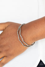 Load image into Gallery viewer, Delicate Dazzle - Black Gunmetal Rhinestone Cuff Bracelet Paparazzi Accessories