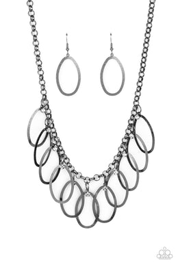 Double OVAL-time - Black Gunmetal Necklace Paparazzi Accessories