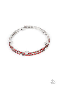 coil,patriotic,red,rhinestones,stars,Let Freedom BLING - Red Rhinestone Coil Bracelet