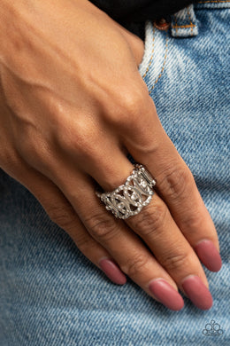 OVAL-Ruled - White Rhinestone Ring Paparazzi Accessories