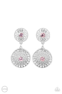 clip-on,pink,rhinestones,Life of The Garden Party - Pink Rhinestone Clip-On Earrings