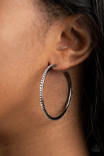 Load image into Gallery viewer, By Popular Vote - Black Gunmetal Rhinestone Hoop Earrings Paparazzi Accessories