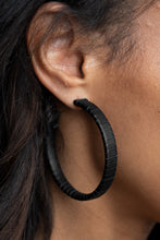 Load image into Gallery viewer, Leather-Clad Legend - Black Leather Hoop Earrings Paparazzi Accessories