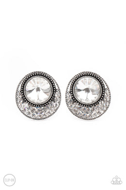 Off The RICHER-Scale - White Clip-On Earrings Paparazzi Accessories