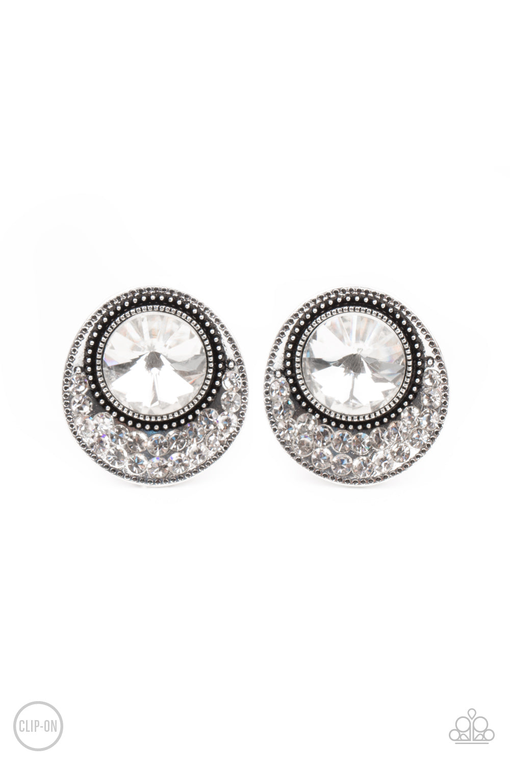 Off The RICHER-Scale - White Clip-On Earrings Paparazzi Accessories